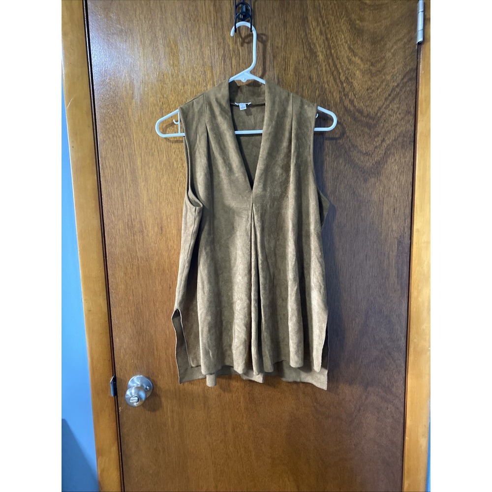 Spense Brown Faux Suede Sleeveless Blouse V-Neck Relaxed Fit Top Womens Size L